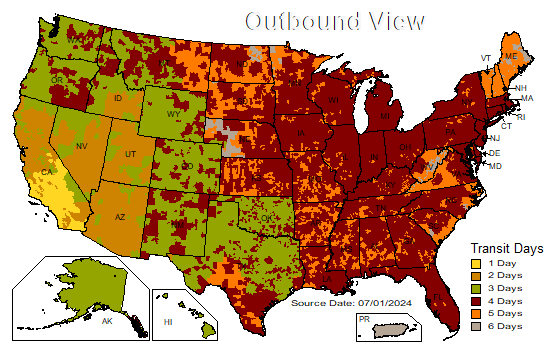 UPS Ground Delivery Shipping Transit Time from southern California